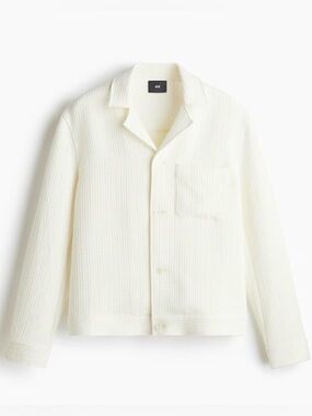 H&M Off-White Loose Fit Knit Shirt Jacket